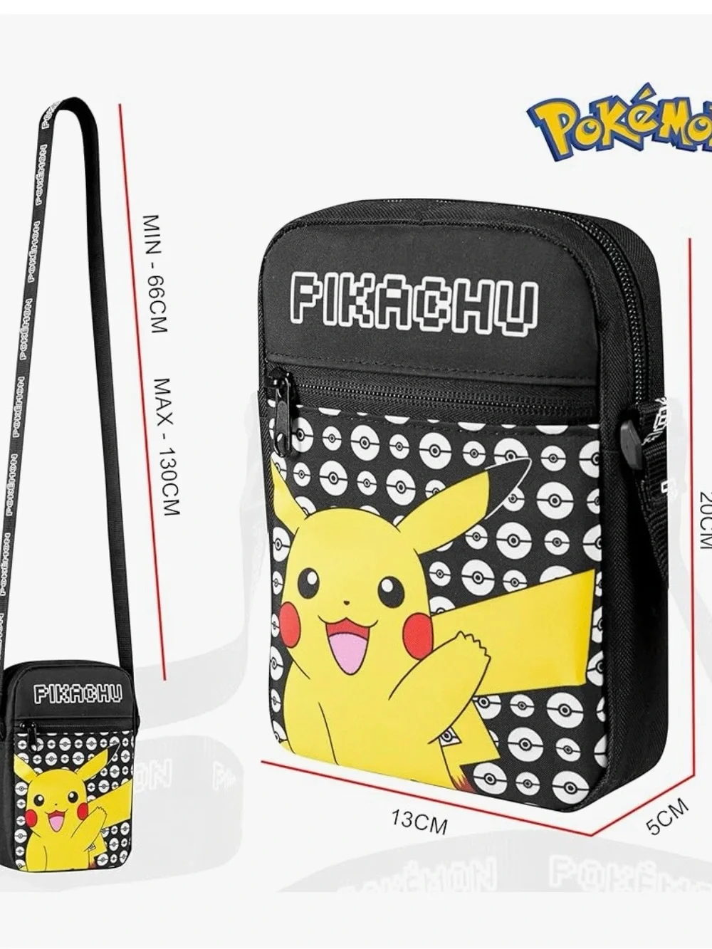 New Pikachu Black Crossbody Bag Kids Shoulder bag Pokemon NWT carrier bag